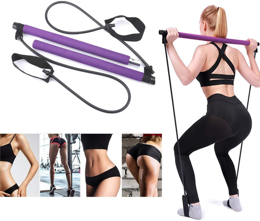 Adjustable Pilates Bar Kit Resistance Band Exercise Stick Toning Gym - HansyChic